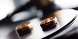 Two separated rings on a table.