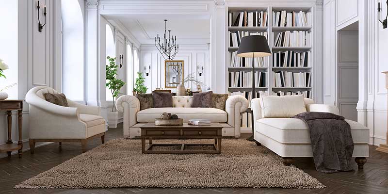 Modern living room with brown floors and furniture